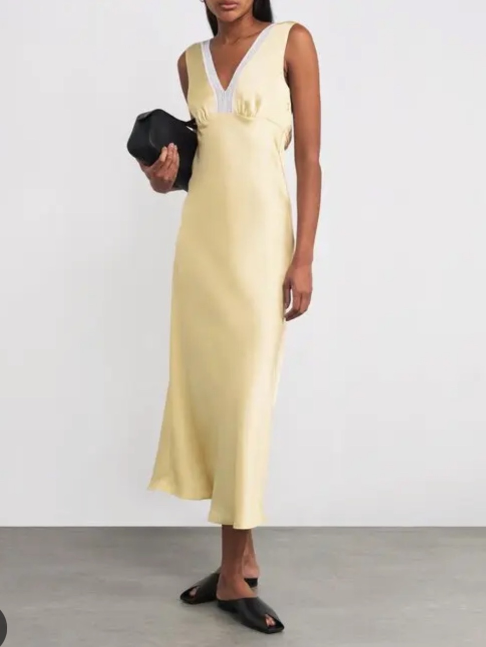 Sandro Butter Yellow Lace-Trim Maxi Dress